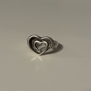 Vintage Sterling Silver Double Heart Ring Size 7
